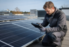 Techniker prüft Solarmodule auf PID-Effekt und Leistungsverlust
